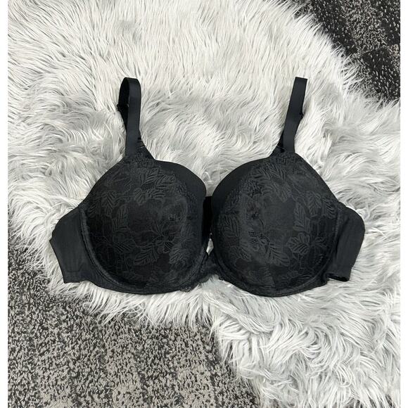 Womens Auden Black Lacey Lightly Lined Balconette Coverage Underwire SZ Bra 46D - Picture 1 of 2